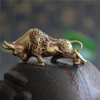 Латунный брелок-подвеска Винтажный Медный брелок Lucky Bull, Китайский Подвесной ювелирный декор