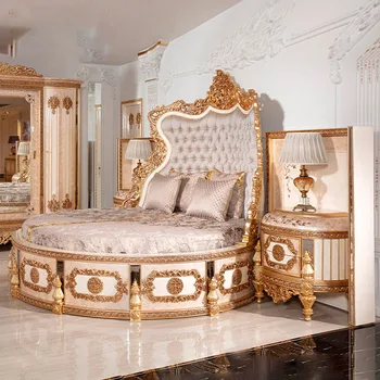 круглая кровать из массива дерева Французская большая семейная резная кровать спальня принцессы двуспальная свадебная кровать мебель на заказ