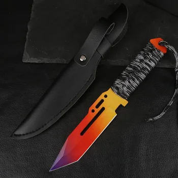 Классический 2023 CS GO Тактический стационарный нож для выживания, самообороны, походный нож с кожаными ножнами, изысканный инструмент