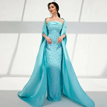 2023 Роскошные Дубайские жемчужно-зеленые платья подружек невесты с накидкой Элегантные женские свадебные вечерние платья
