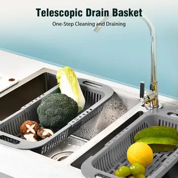 Корзина с дуршлагом и ситечком, Выдвижное сливное устройство для посуды, Удобная и компактная Корзина для фруктов и овощей, кухонные инструменты
