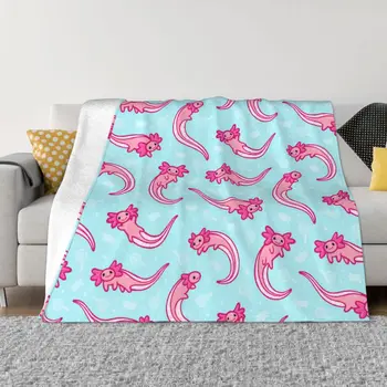 Флисовое одеяло с животным Аксолотлем, Милое одеяло с саламандрой для кровати, дивана, Легкое тонкое одеяло для спальни