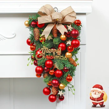 Рождественский Красный венок, висящий на входной двери, венок, Рождественская домашняя вечеринка, Рождественские Подвесные украшения, Искусственные снежные гирлянды из сосновых иголок