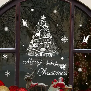 Рождественские наклейки на окна Веселых Рождественских Наклеек на окна Праздничных Рождественских Наклеек на окна Милое дерево Снеговик Лось для стекла