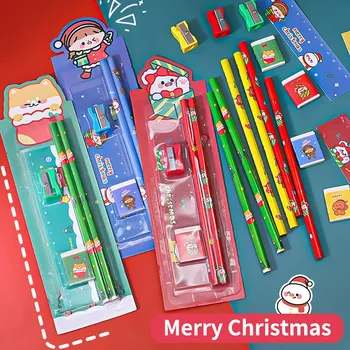 Рождественский набор канцелярских принадлежностей 5шт Точилка для карандашей Ластик Линейка Подарок для детей Школьные Канцелярские принадлежности