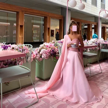 FLORINE TULIRAIN Атласное Летнее вечернее платье трапециевидной формы длиной до пола, Элегантное Розовое платье на одно плечо для очаровательных женщин 2023 г.