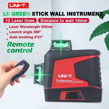 UNI-T 12 линий, Зеленый лазерный уровень, дистанционное управление, 360 Горизонтальный Вертикальный Самовыравнивающийся настенный тестер LM573LD-e