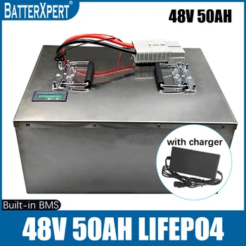 Водонепроницаемая батарея LiFePO4 48V 50AH глубокого цикла для электрического велосипеда, скутера, велосипедного инвертора, солнечной энергии + зарядного устройства