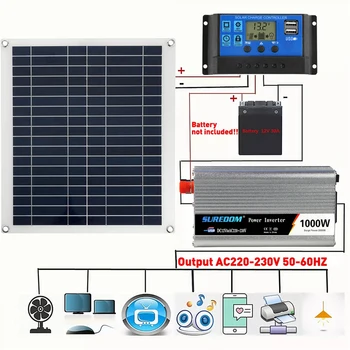 12 В/24 В Система солнечных панелей 18 В 50 Вт Контроллер заряда солнечной батареи 800 Вт/1000 Вт Комплект солнечных инверторов для полной выработки электроэнергии