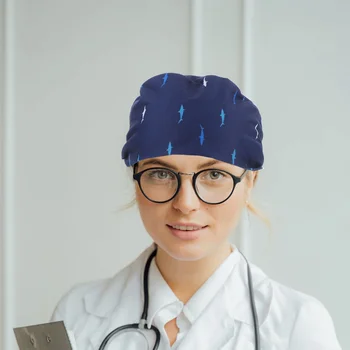 Хлопчатобумажная шапочка с регулируемой резинкой для пота, женская регулируемая шапочка-скраб, шапочки с начесом для медсестры (в стиле акулы)