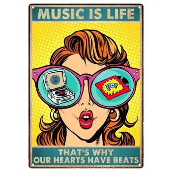 Музыка - это Жизнь, Вот Почему В Наших Сердцах Бьется Жестяная Вывеска, Забавные Винтажные Металлические Жестяные Вывески Для Мужчин И Женщин, Настенный Декор С Цитатами