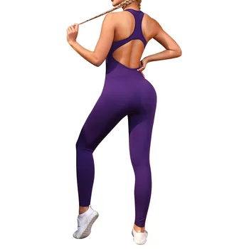 Однотонный бесшовный женский боди с длинным рукавом Спортивный комбинезон для фитнеса, йоги, сексуальный Квадратный воротник без спинки, впитывающий влагу
