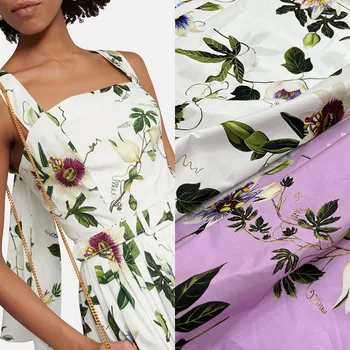 Одежда из чистого хлопка, весенне-летний показ мод, ткань с принтом, женское платье, цветок виноградной лозы, высококачественная швейная ткань