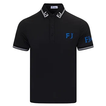 Мужская спортивная рубашка для гольфа, летняя новинка, уличная быстросохнущая Дышащая футболка с коротким рукавом, Эластичная повседневная рубашка ПОЛО, Черно-белый топ