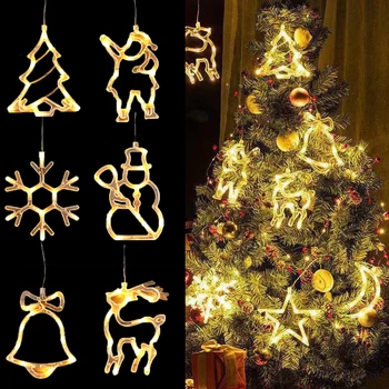 Рождественский светодиодный светильник Снежинка Санта Подвесная Лампа-присоска Украшения для окон 2023 Home Xmas Navidad Новогодний Декор 2024