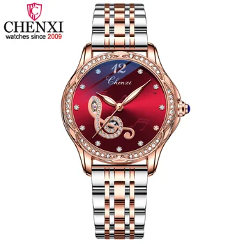 Женские Автоматические механические часы CHENXI 8836 из розового золота, водонепроницаемые часы из нержавеющей стали, наручные часы