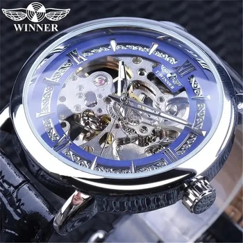 Спортивные механические наручные часы Winner 99F, Кожаные Роскошные Автоматические Часы для мужчин, Новоприбывшие Водонепроницаемые Часы с коробкой Gitt.