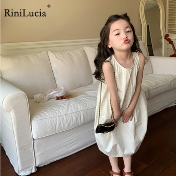 RiniLucia 2023, новое детское платье для девочек, летние однотонные детские платья без рукавов, детская одежда для девочек, милые платья