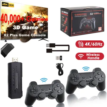 x2 Plus Gamestick 4K HD 40000 Игровых Приставок Для Видеоигр, 3D-игр, ТВ-приставок, 40 + Симуляторов для N64 / PSP С Беспроводным контроллером
