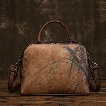 Высококачественная женская сумка-тоут из натуральной кожи с цветочным узором через плечо, сумки-мессенджеры с верхней ручкой из натуральной воловьей кожи