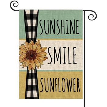 1шт Солнца улыбка подсолнечника лен хлопок картина сад флаг баннер крытый открытый Домашний сад подвесной декор