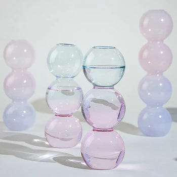 Многоцветная Прозрачная Стеклянная Ваза Градиентного цвета В форме пузыря Ваза для гидропонных растений Бутылка для цветов Декор рабочего стола в домашней комнате