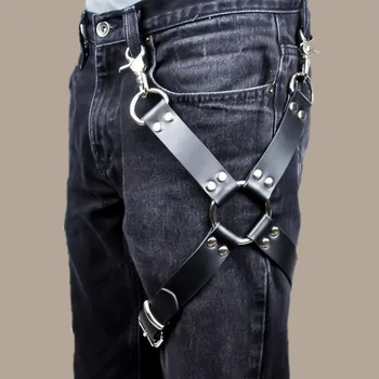 UYEE Панк-подтяжки для мужчин, жгут из искусственной кожи, Подвязка для ног, подтяжки для джинсов, Аксессуары для брюк, Регулируемый брелок