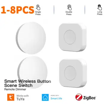 Tuya Zigbee Smart Scene Switch Мини-беспроводной кнопочный переключатель для нескольких сцен, дистанционный диммер с управлением в одно касание для Smart Life