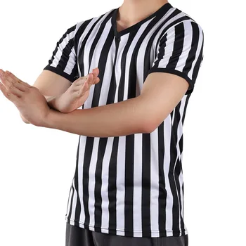 Футболка с V-образным вырезом в черно-белую полоску в стиле рефери для баскетбола, футбола, волейбола, Универмага рефери