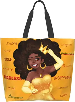Милая холщовая сумка для чернокожей девушки с внутренним карманом, афроамериканка, большая повседневная сумка через плечо, дорожная сумка