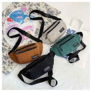 Вельветовая женская поясная сумка, маленькие холщовые женские сумки через плечо для женщин, поясная сумка, модный телефон, женская нагрудная сумка
