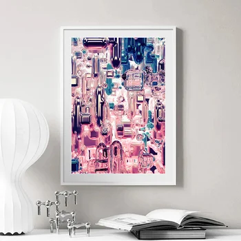 Абстрактный 3d Акварельный Плакат с блестящим Отражением Розово-бирюзового цвета С золотом Эстетическая Картина на холсте HD Печать Настенного искусства Декор комнаты для девочек Подарок