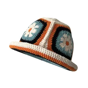 Европейский США Цветовой Контраст Мода Вязание Панама Весна Осень Шапочка Уличные Цветы Рыбацкая Шляпа