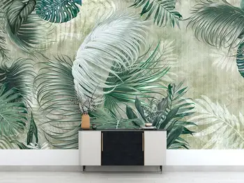 Настраиваемые обои с тропическими зелеными листьями, настенная роспись из пальм, легко снимаемые акварельные обои с листьями, большой лист
