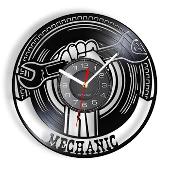 Гаражные декоративные настенные часы с виниловой пластинкой, современные механические инструменты, гаечный ключ для настенного декора в автосервисе, подарок для ремонтника