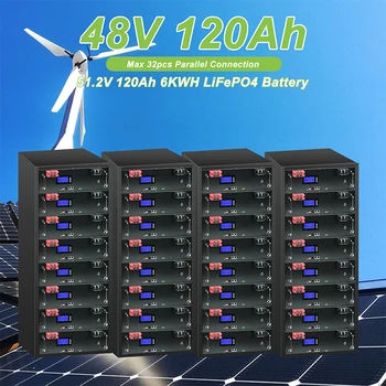 48V 100Ah 120Ah 200Ah LiFePO4 Аккумулятор Встроенный BMS, 32 Параллельных протокола связи CAN/RS485 Литий-железо-фосфатная батарея