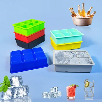 Силиконовая форма для кубиков льда с 6 решетками, без крышки, Льдогенератор, Квадратная Большая форма для льда для виски, форма для мороженого, форма для льда, машина для производства кубиков льда