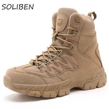 Мужские походные ботинки SOLIBEN, военные ботинки, тактическая обувь, повседневные мужские ботильоны на открытом воздухе, Армейские мужские ботинки Zapatos