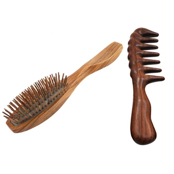 2 шт. Деревянная массажная расческа для распутывания волос ручной работы ручной работы, A & B