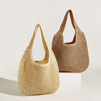 Летняя соломенная сумка для женщин, тканая сумочка ручной работы, женская сумка-тоут, пляжная сумка для отдыха, ротанговая сумка на плечо, сумка для мамы, новая